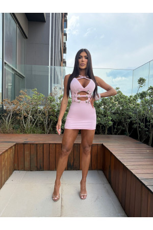 Vestido 6 fivelas Rosa